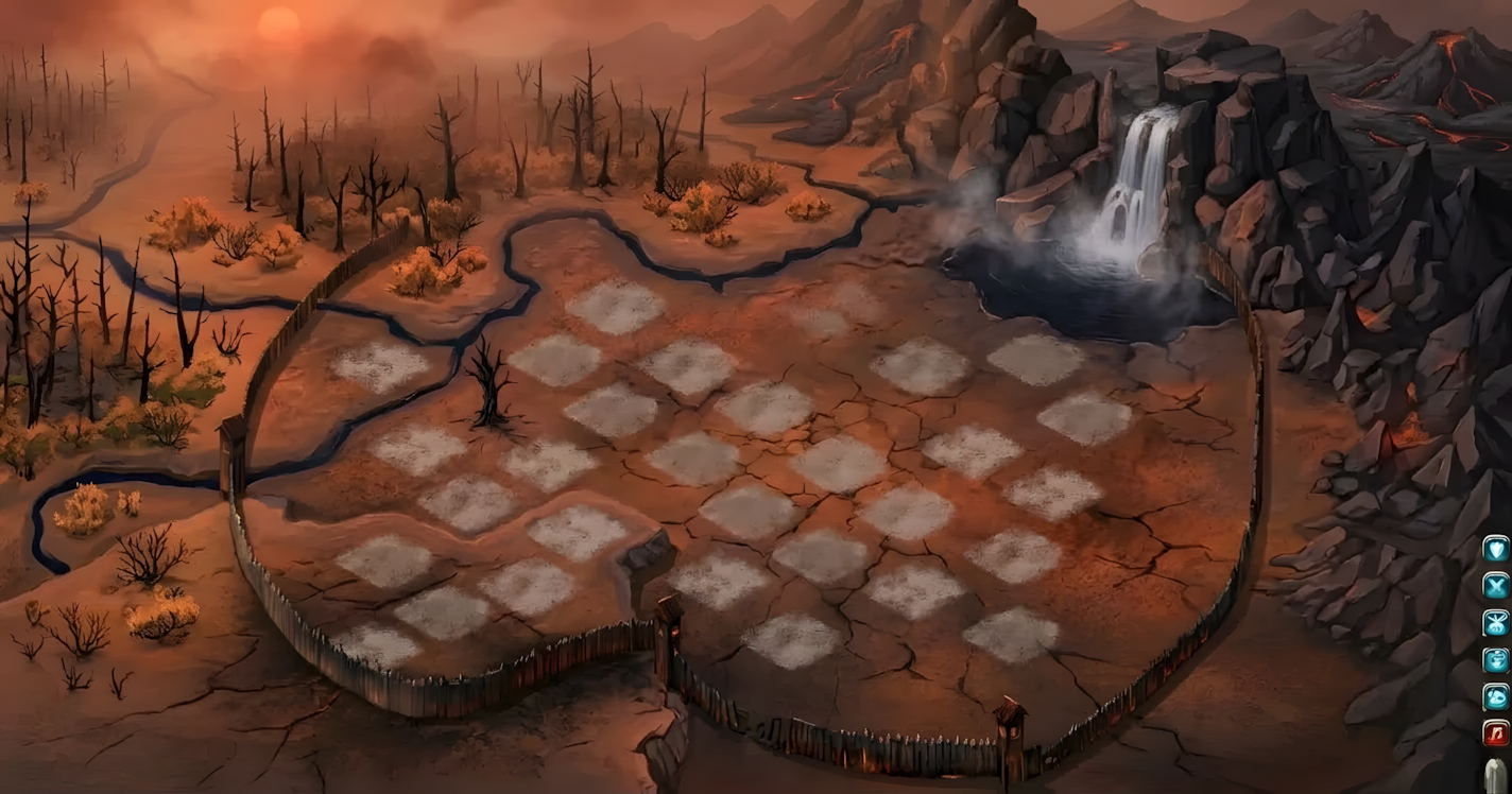 A volcanic realm with towering fortifications