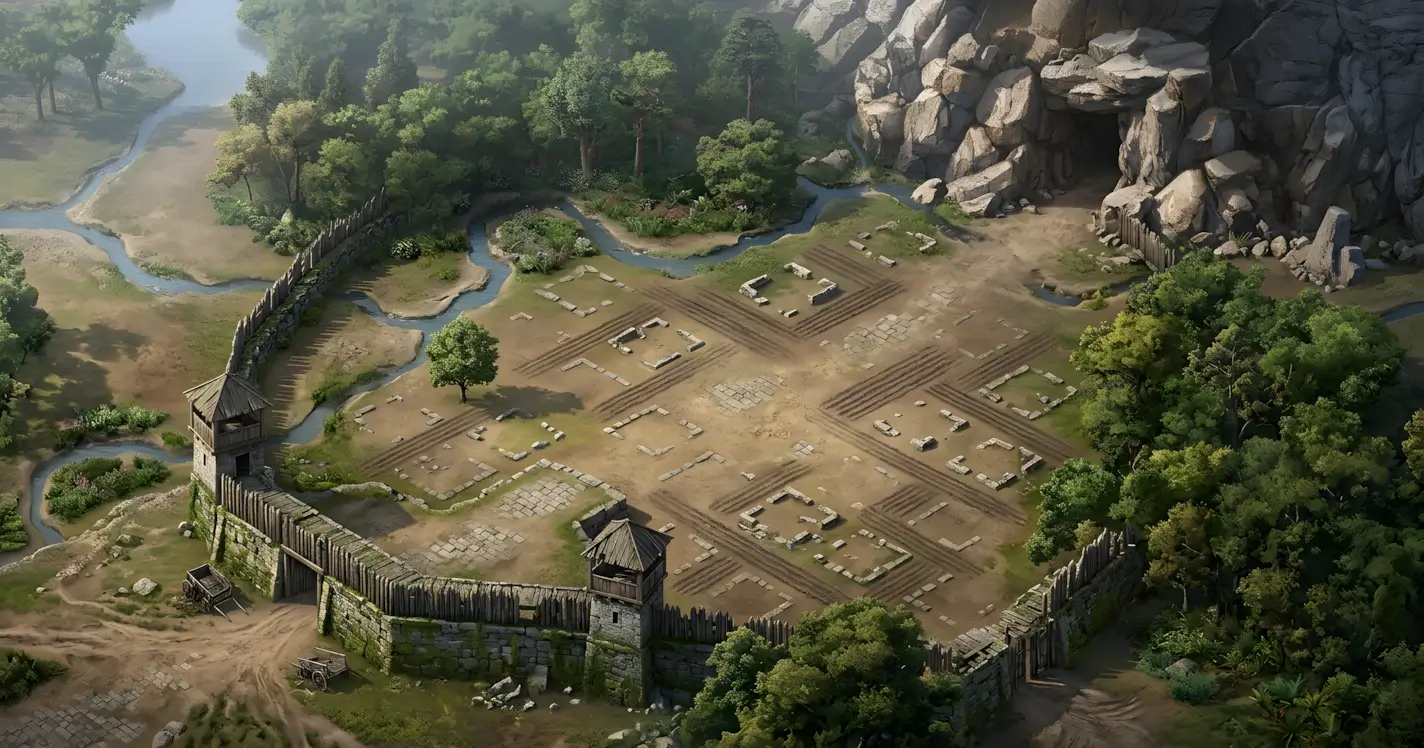 Stone city in rugged terrain