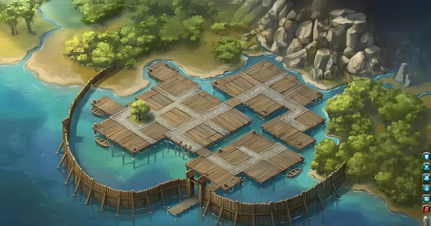 Water city surrounded by blue waters